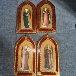 Vtg Fra Angelico Wood Gold Leaf Italy Florentine Musician Angel Wall Plaques 4 - Picture 1 of 7