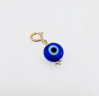 Colgante con dije de mal de ojo azul de vidrio millefiori de oro amarillo macizo de 14K de 6 mm con cierre Foto 1 de 4