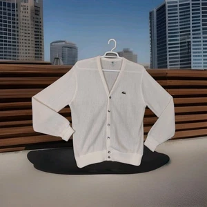 Lacoste Cardigan Mens Large Beige Button V Neck Long Sleeve Vintage Izod USA - Picture 1 of 12