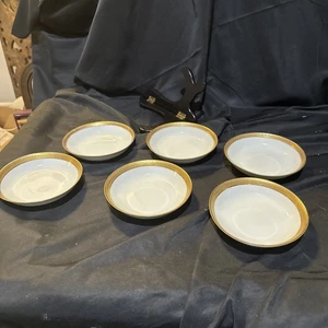 Goa Limoges Porcelain Gold Encrusted Rim Set 6 Berry Bowls 5 In - Picture 1 of 14