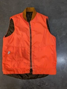 Vintage Vest Medium Hunting Blaze Orange Brown/Green Reversible Quilted Zip... - Picture 1 of 9
