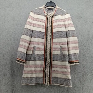 Zara Jacket Womens Medium White Red Blue Geometric Aztec BoHo Reverse Dye Woven - Picture 1 of 10