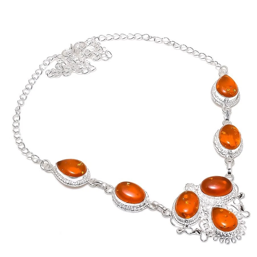 Baltic Amber Gemstone Handmade 925 Sterling Silver Jewelry Necklace Size 18" - Image 1 of 1