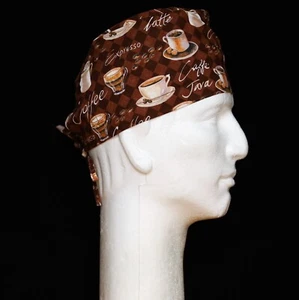 Coffee Latte Expresso All Over on Brown Theme Scrub Hat - Picture 1 of 1