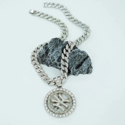 HipHop Iced Rotating NY New York Pendant Necklace Spinner Charm CZ Chain Jewelry - Image 1 of 4