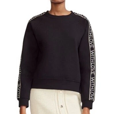 Maje Tosko Sweatshirt With Love Sleeve Print Casual Black Crewneck Size 2 - Image 1 of 4