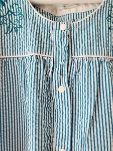 Vermont Country Store Button Front Seersucker Blue & White House Coat Sz L - Bild 1 von 6