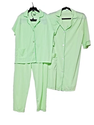 Juego de Pijama y Bata Talla PEQUEÑA Bolsillos Verde Claro 3 piezas De Colección Penney's Gaymode Foto 1 de 4