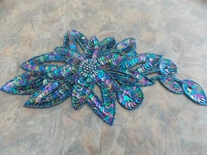 FLOWER APPLIQUE, BEADS & SEQUINS, PURPLE,GREEN,TURQUOISE,CRAFTS - Picture 1 of 3