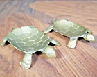 2 Brass Tone Metal Turtle Tortoise Figurine Tray Dish Ashtray Jewelry Holders