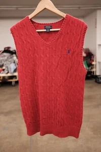 Polo Ralph Lauren Red Sweater Vest Kids XL 18-20 Sleeveless Cable Knit Blue Pony - Picture 1 of 11
