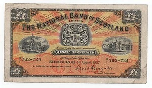 SCOTLAND NATIONAL BANK 1 POUND 1957 PICK 258 C LOOK SCANS - Picture 1 of 2