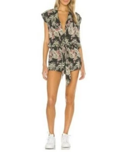 One Teaspoon Romper Women's Size XS Palm Kingston Plays Black Tropical Print - Picture 1 of 6