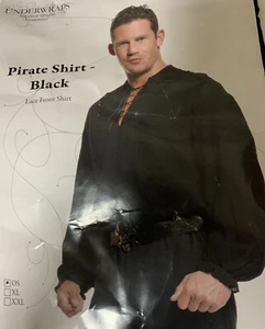 🧷 UNDERWRAPS COSTUMES -PIRATE SHIRT LACE FRONT, BLACK, ONE SIZE 🆕 - Picture 1 of 2