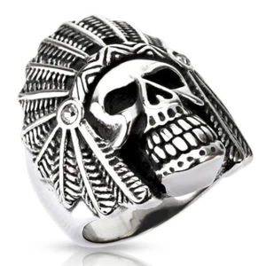 Biker Stainless Steel Apache Indian Death Skull Biker Ring Size 9-14 - Picture 1 of 1