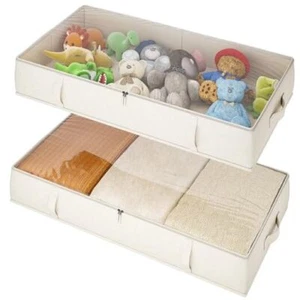 Vailando Under Bed Storage Containers, Underbed Storage Bins with Beige 2 Pack - Picture 1 of 7