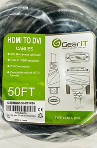 HDMI to DVI 50FT, 24K Gold Plated Connector, HDMI A - DVI-D - Picture 1 of 4