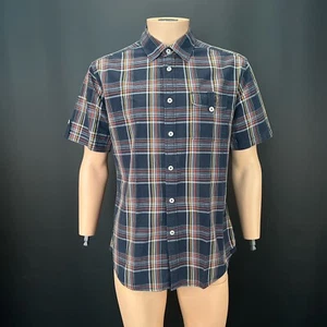 Esprit Men's Short Sleeve Plaid Shirt Navy Blue Red Yellow Regular Fit Large - Picture 1 of 11