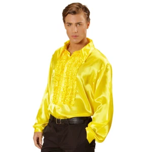 Rüschenhemd XXL 56 gelb Schlagerstar 70er Jahre Saturday Night Fever Satin Hemd - Bild 1 von 2