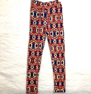 LuLaRoe leggings kids L/XL (sz 7-10) red white blue geometric patterned NEW - Picture 1 of 4