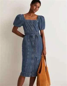 BODEN LADIES Square Neck Denim MIDI SHIRT Dress RRP £110 BRAND NEW NO BELT D14 - Picture 1 of 6