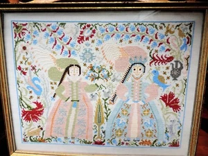 original PETIT POINT "LADIES IN WAITING"   ART (FRAMED) - Picture 1 of 5