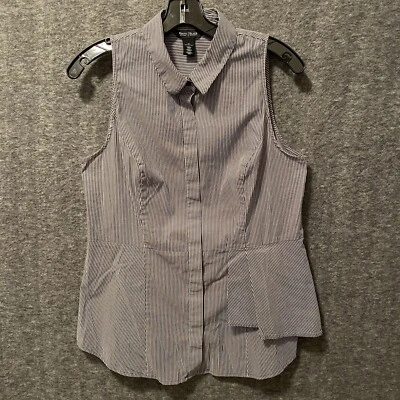 Blusa sin mangas con botones a rayas grises 12 del mercado negro de la Casa Blanca Foto 1 de 4