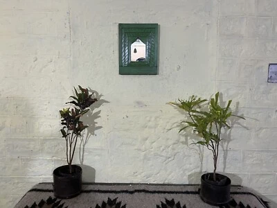 Antiguo marco de espejo de arte verde vintage decoración colgante de pared indio antiguo panel de hogar Foto 1 de 4