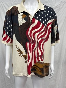American Summer Mens American Flag & Eagle Polo Shirt XXL Short Sleeve Cotton - Picture 1 of 8
