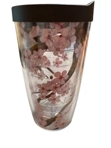 Tervis 16 Oz Cherry Blossom Insulated Tumbler With Brown Lid Pink Flowers USA - Picture 1 of 5