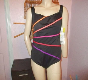 Longitude Swimsuit Size 18W Neon Rainbow One Piece Long Torso Tummy Control NWT - Picture 1 of 10