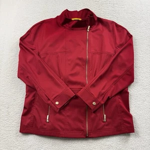 Chaqueta para mujer St John XL roja cuello falso cremallera completa diseñador Preppy - Imagen 1 de 7