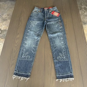 Lucky Brand Legend Jeans Womens 24 Drew Mom High Rise Taper Raw Hem Blue Denim - Picture 1 of 22