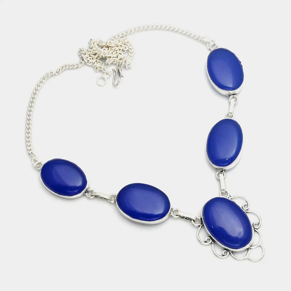 Collar étnico hecho a mano de piedras preciosas de calcedonia azul 30 Gms AN 14836 Foto 1 de 1