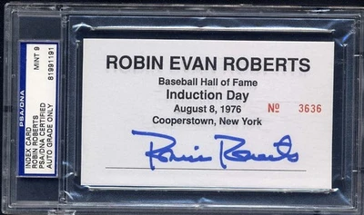 Robin Roberts MINT 9 Index card PSA/DNA certified auto Philadelphia Phillies HOF - Image 1 of 3