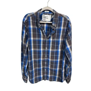 American Eagle kariertes Button Down Hemd blau grau sportliche Passform Herren XL Baumwolle - Bild 1 von 7