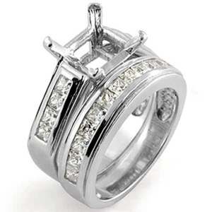 1.10 Ct G Princess Diamond Bridal Setting Engagement Wedding Ring 14K White Gold - Picture 1 of 3