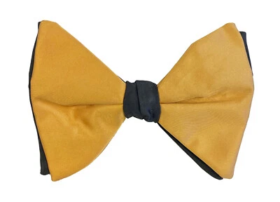 Vintage Gold & Black Satin Bow Tie 1970s Oversized Large Butterfly Clip On - Image 1 of 2