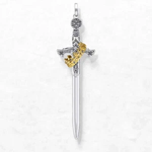 925 Sterling Silver Large Sword and Crown Cross Pendant Nickel-Free Jewellery - Picture 1 of 7