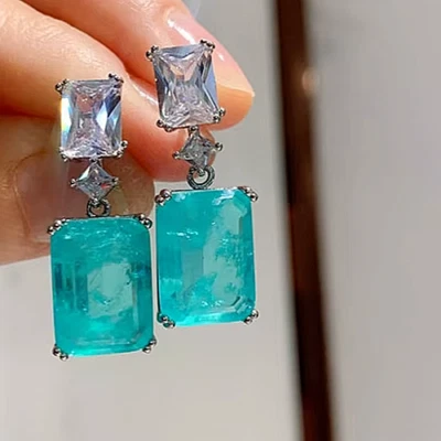 PARAIBA GEMSTONE 18 K GOLD FILLING DANGLE DROP LADIES EARRING - Image 1 of 4