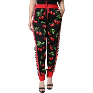 DOLCE & GABBANA Pants Black Red Cherry Mid Waist Jogger IT46/US12/XL RRP 1120usd - Picture 1 of 9