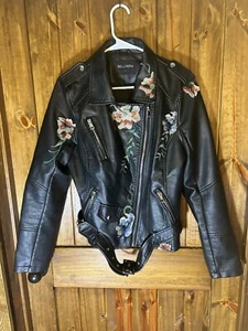 Women's Bellivera Floral Embroidered Faux Soft Leather Jacket Short Length SZ L - Picture 1 of 8