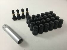 Set 24 1/2" x20 Spline Tuner Lug Nut Kit 1.4" Long Black Lugs Key 4 Valve Stems