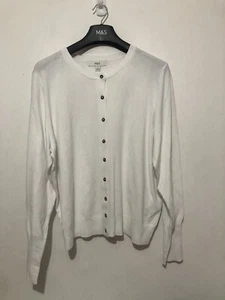 Cárdigan Jersey Marks & Spencer Cuello Redondo Botón Frontal Reino Unido 20 Blanco Suave - Imagen 1 de 9