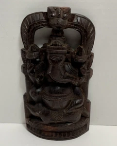 Vintage sitzender Herr Ganesha Elefant handgeschnitzt Palisander WANDKUNST Figur HINDU - Bild 1 von 20