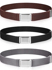 3 Pieces Toddler Boy Belt Kids Elastic Adjustable Stretch Belt Silver Square ... - Picture 1 of 7