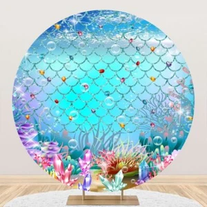 Round Under The Sea Little Mermaid Baby Shower Backdrop Photo Background Party - Picture 1 of 11
