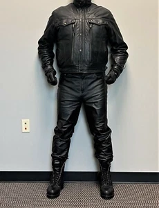 Firstgear Black Leather "Jean Jacket" Style Pilot Jacket Men Size Large - Picture 1 of 11