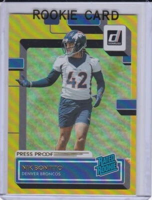NIK BONITTO ROOKIE CARD Denver Broncos 2022 Donruss RARE GOLD PRESS PROOF RC! - Image 1 of 2