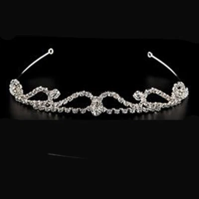 Diadema Tiara Strass Bianco Matrimonio Accessori Per Capelli Cristalli Silver - Immagine 1 di 4
